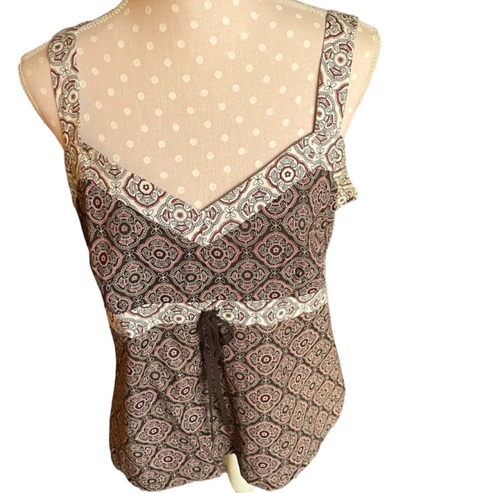 Ann Taylor Loft V-neck Empire Waist Cinch Tie Boho Tank Top, Sleeveless